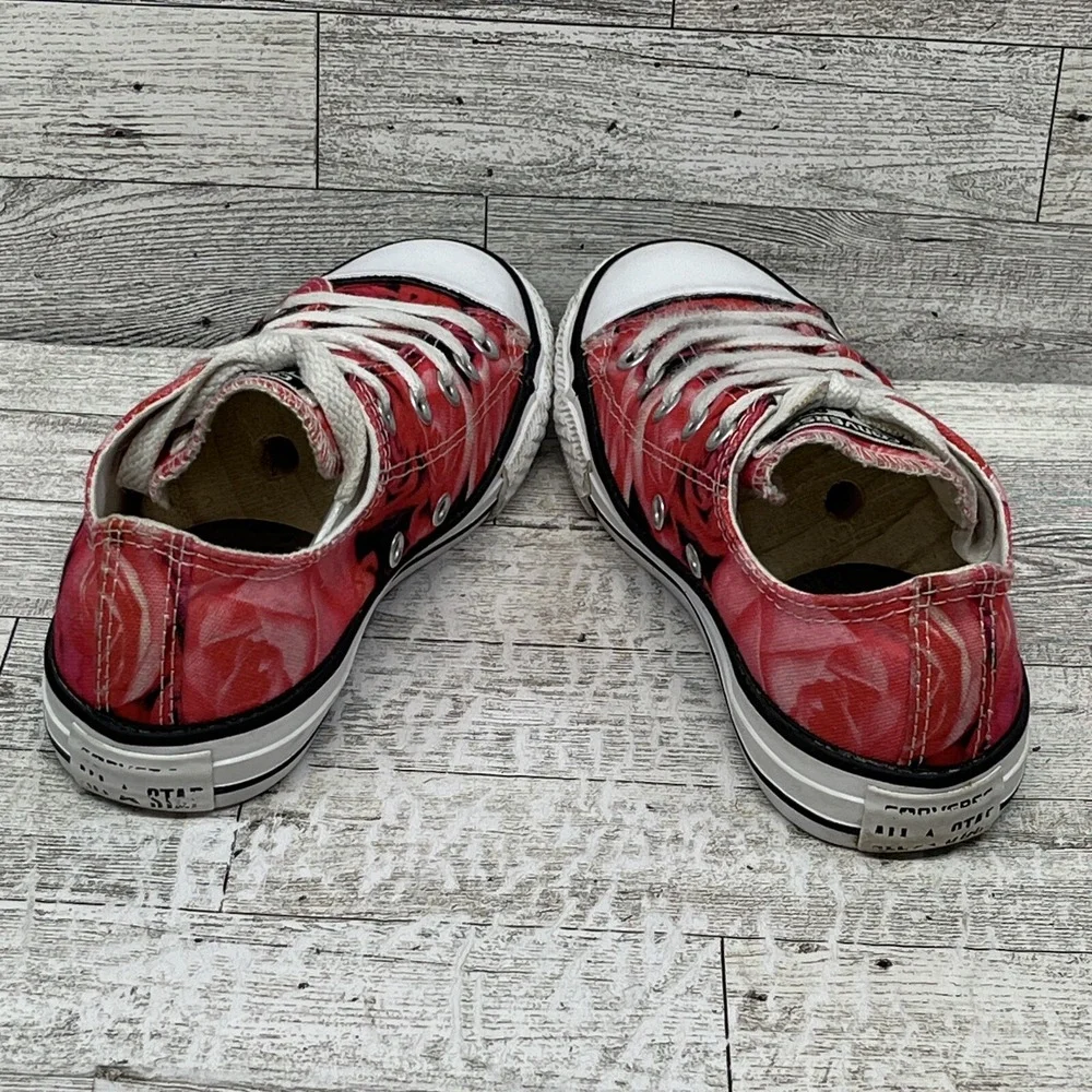 Converse All Star Youth Size 2 Roses Pink White & Black Floral Canvas‎ Lace Ups